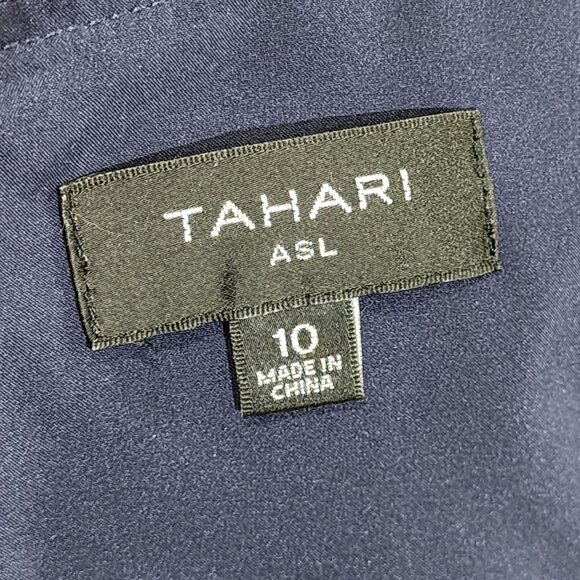 Tahari  ASL Navy Blue Dress Short Sleeve V-Neck Twist Front Fit &‎ Flare Size10 - Picture 7 of 11